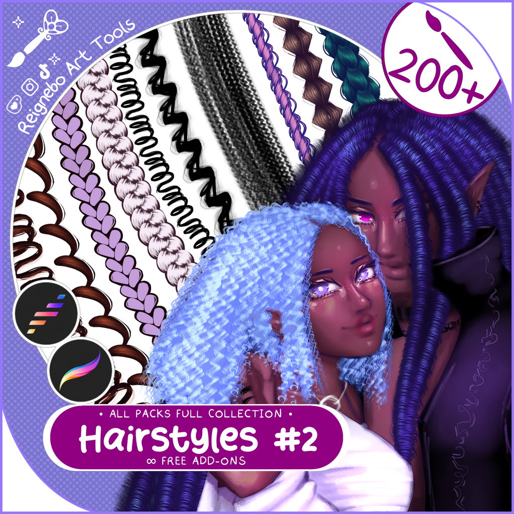 Premium Hair Brushes, Braids, Curls, Locs & Coils and More! • Procreate