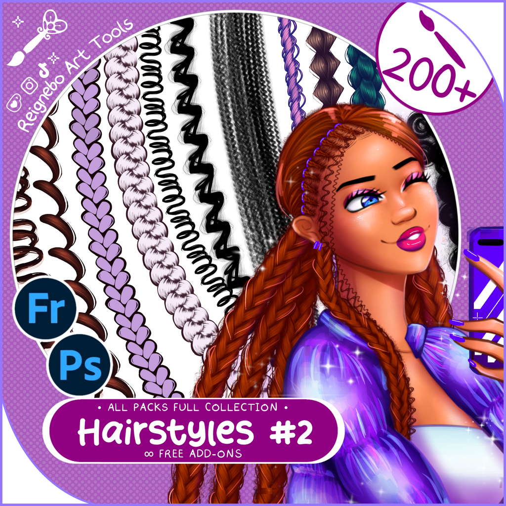 Premium Hair Brushes, Braids, Curls, Locs & Coils and More • Photoshop, +