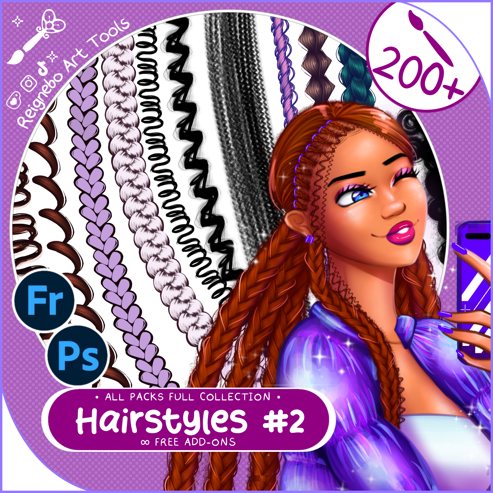 Premium Hair Brushes, Braids, Curls, Locs & Coils and More • Photoshop, +