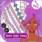 Toon Outline Hair Brushes, Braids, Curls, Locs & Coils • Procreate