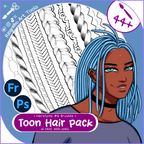 Toon Outline Hair Brushes, Braids, Curls, Locs & Coils • Photoshop, +