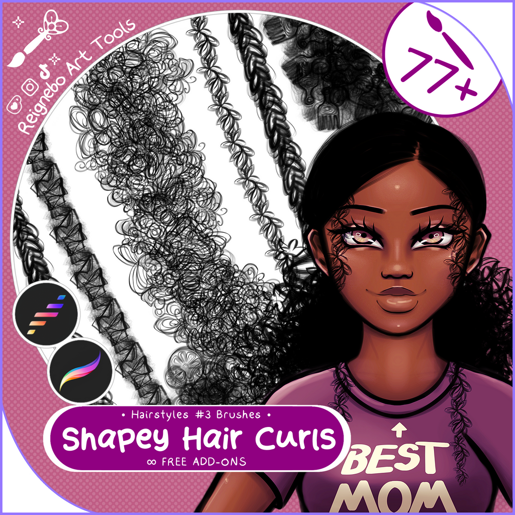 Fantasy Solid Hair Brushes, Braids, Curls, Locs & Coils • Procreate