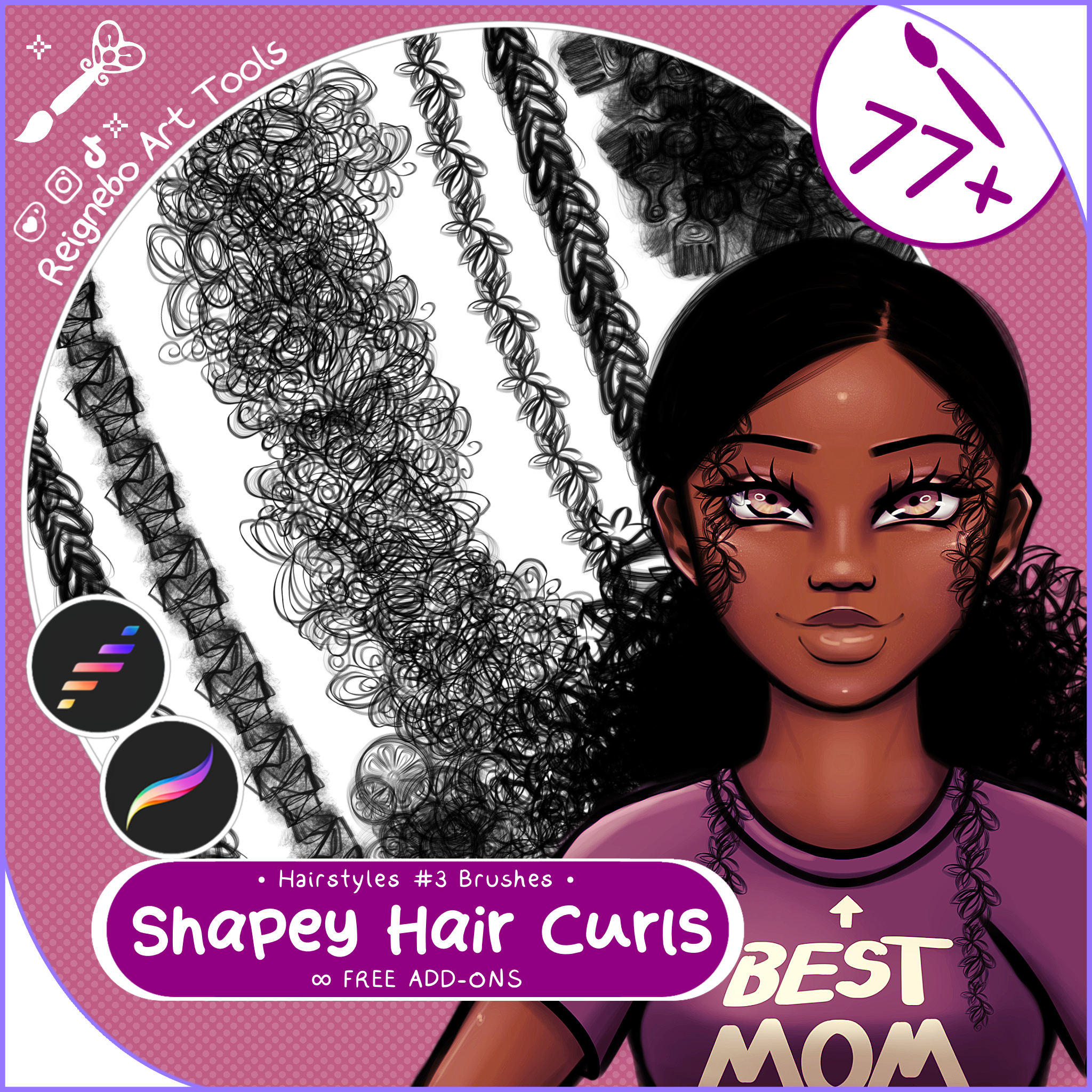 Fantasy Solid Hair Brushes, Braids, Curls, Locs & Coils • Procreate