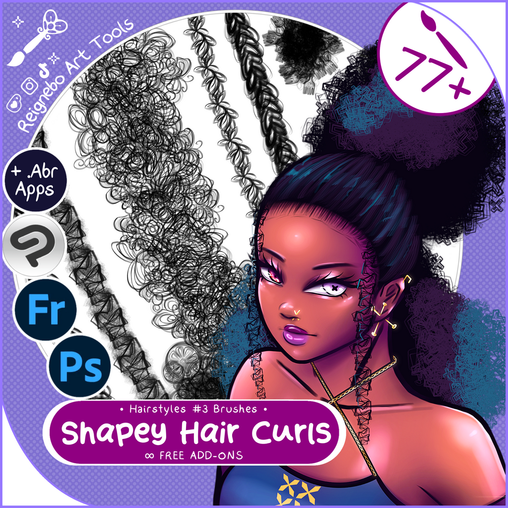 Fantasy Solid Hair Brushes, Braids, Curls, Locs & Coils • Photoshop, +