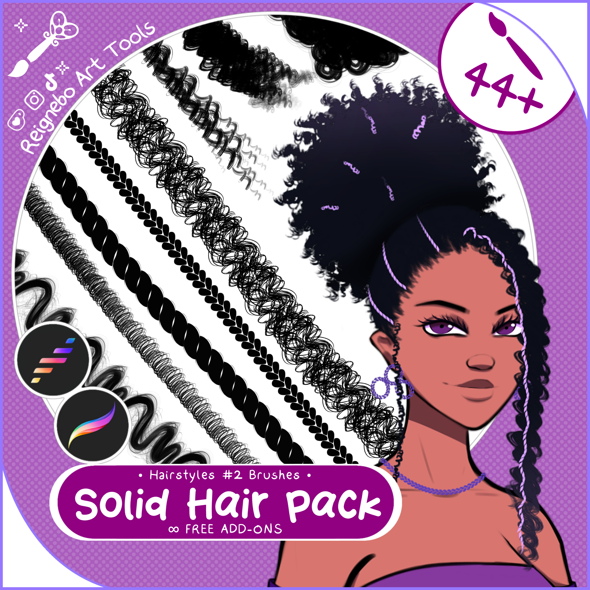 Solid Hair Brushes, Braids, Curls, Locs & Coils • Procreate