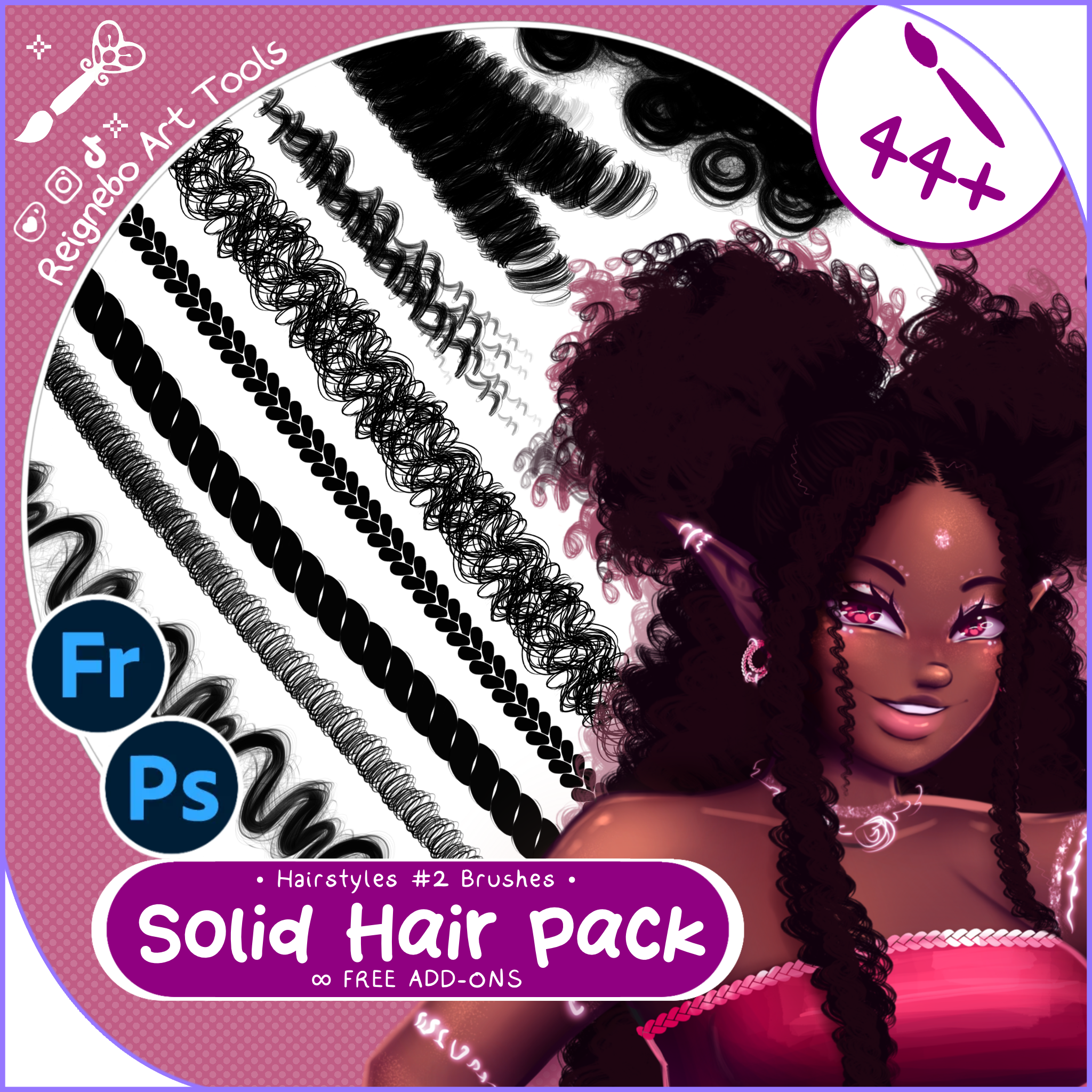 Solid Hair Brushes, Braids, Curls, Locs & Coils • Photoshop, +