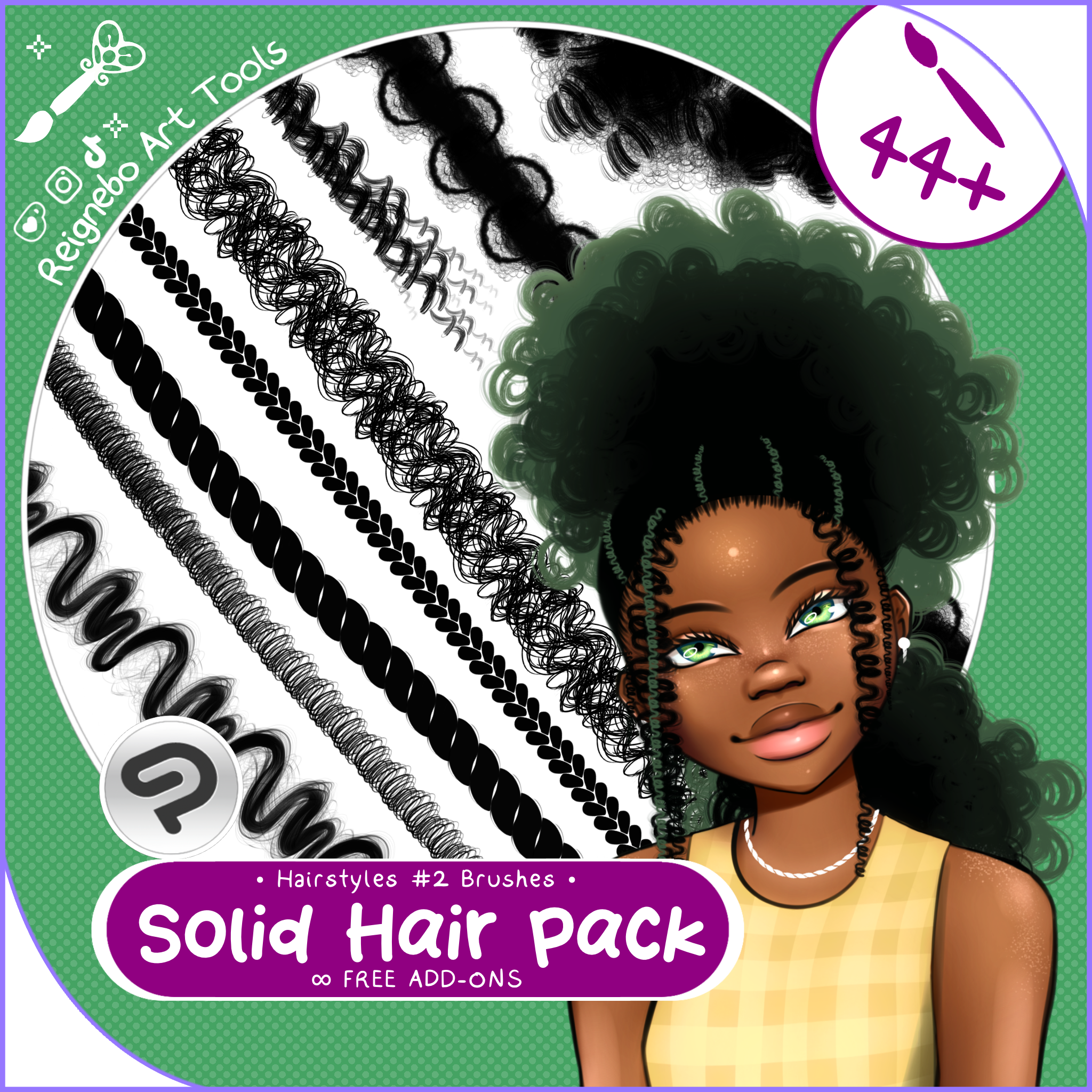 Solid Hair Brushes, Braids, Curls, Locs & Coils • Clip Studio Paint
