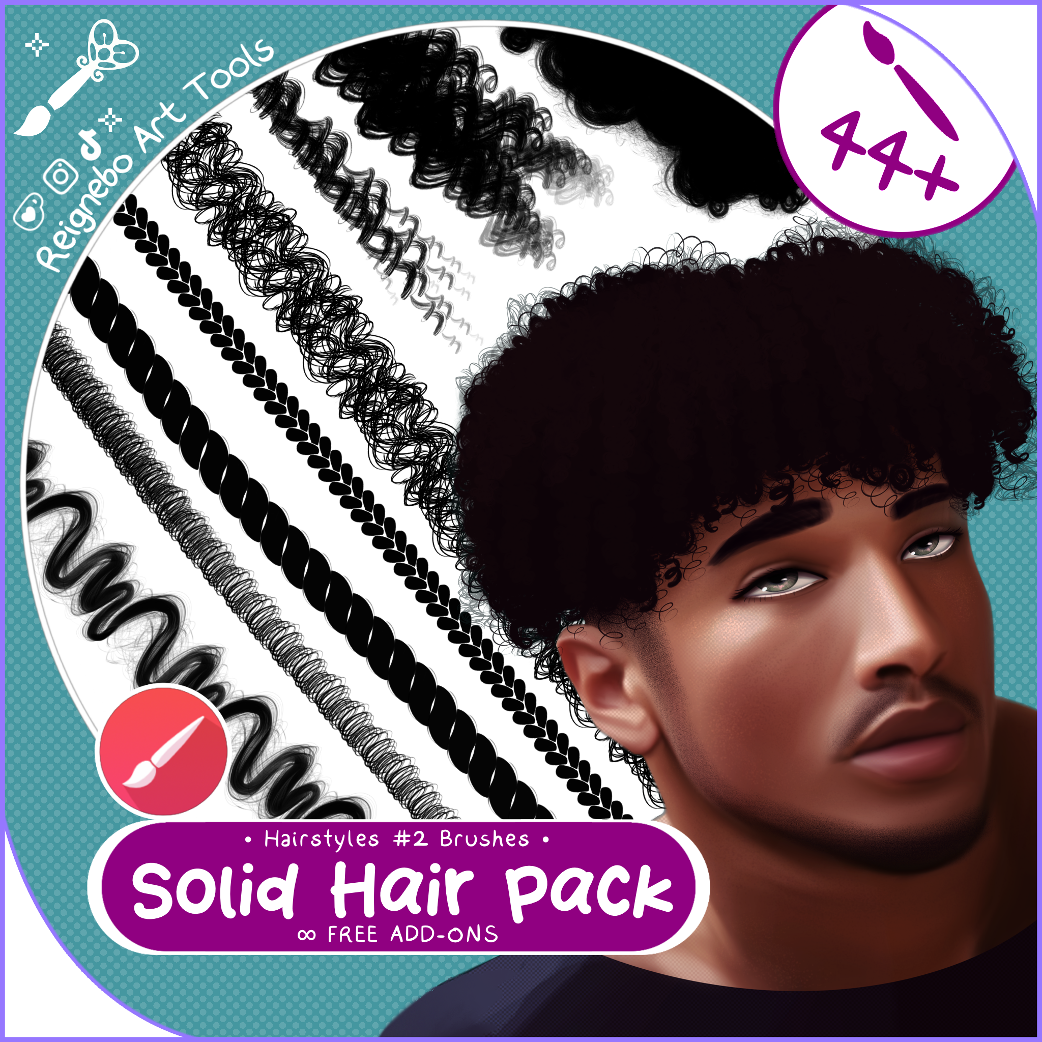 Solid Hair Brushes, Braids, Curls, Locs & Coils • Infinite Painter