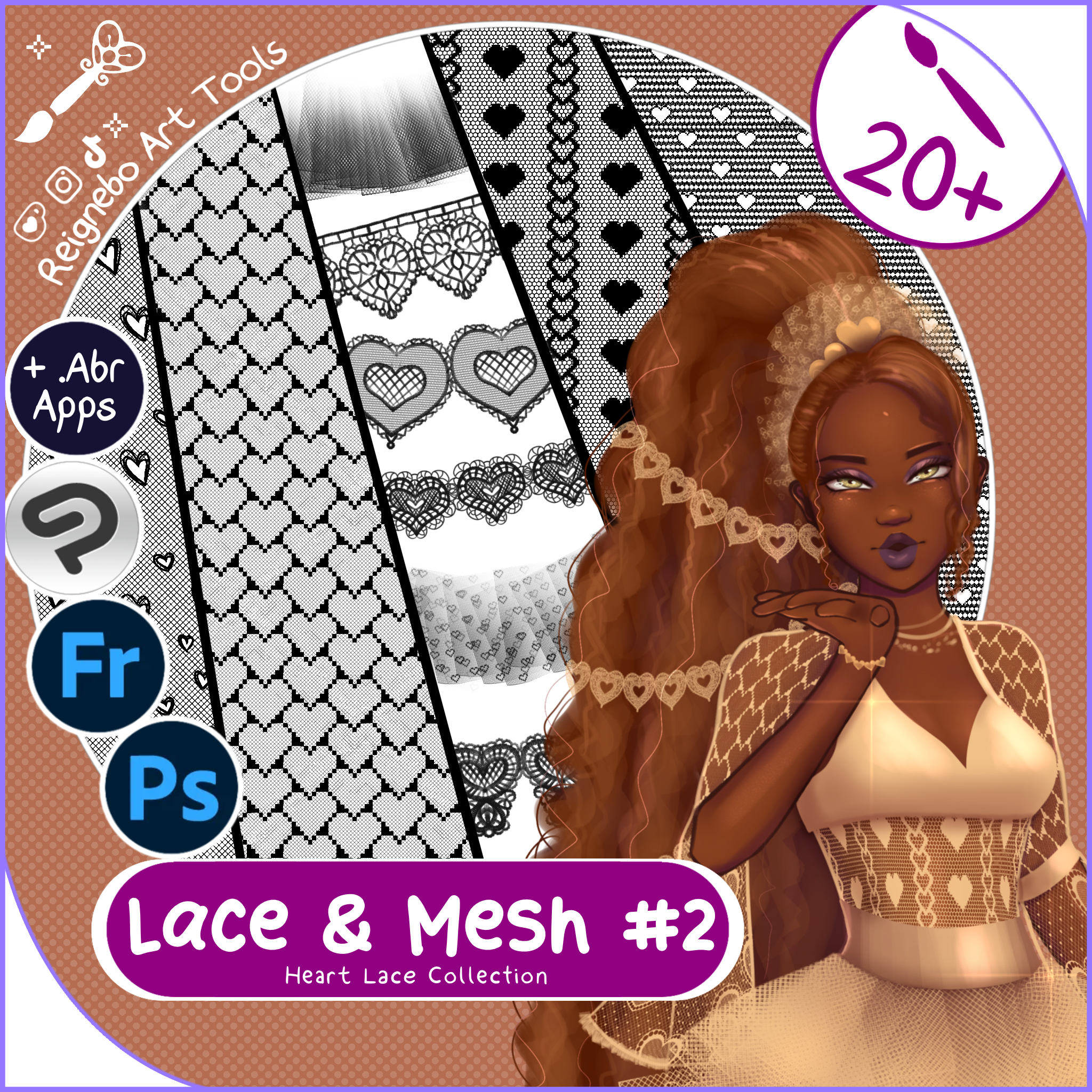 Lace & Mesh Brushes #2 ❤︎⁠ Photoshop, +