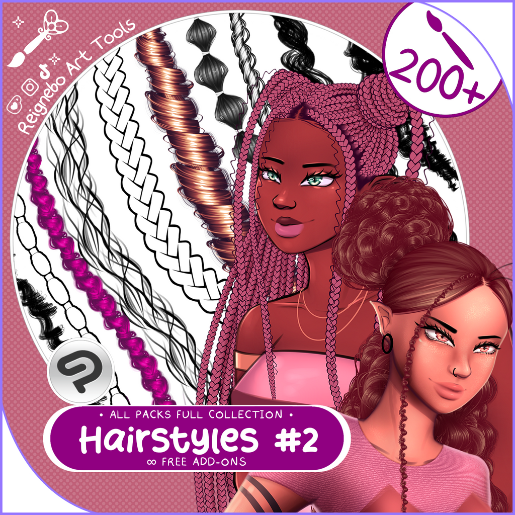 Premium Hair Brushes, Braids, Curls, Locs & Coils and More • Clip Studio Paint