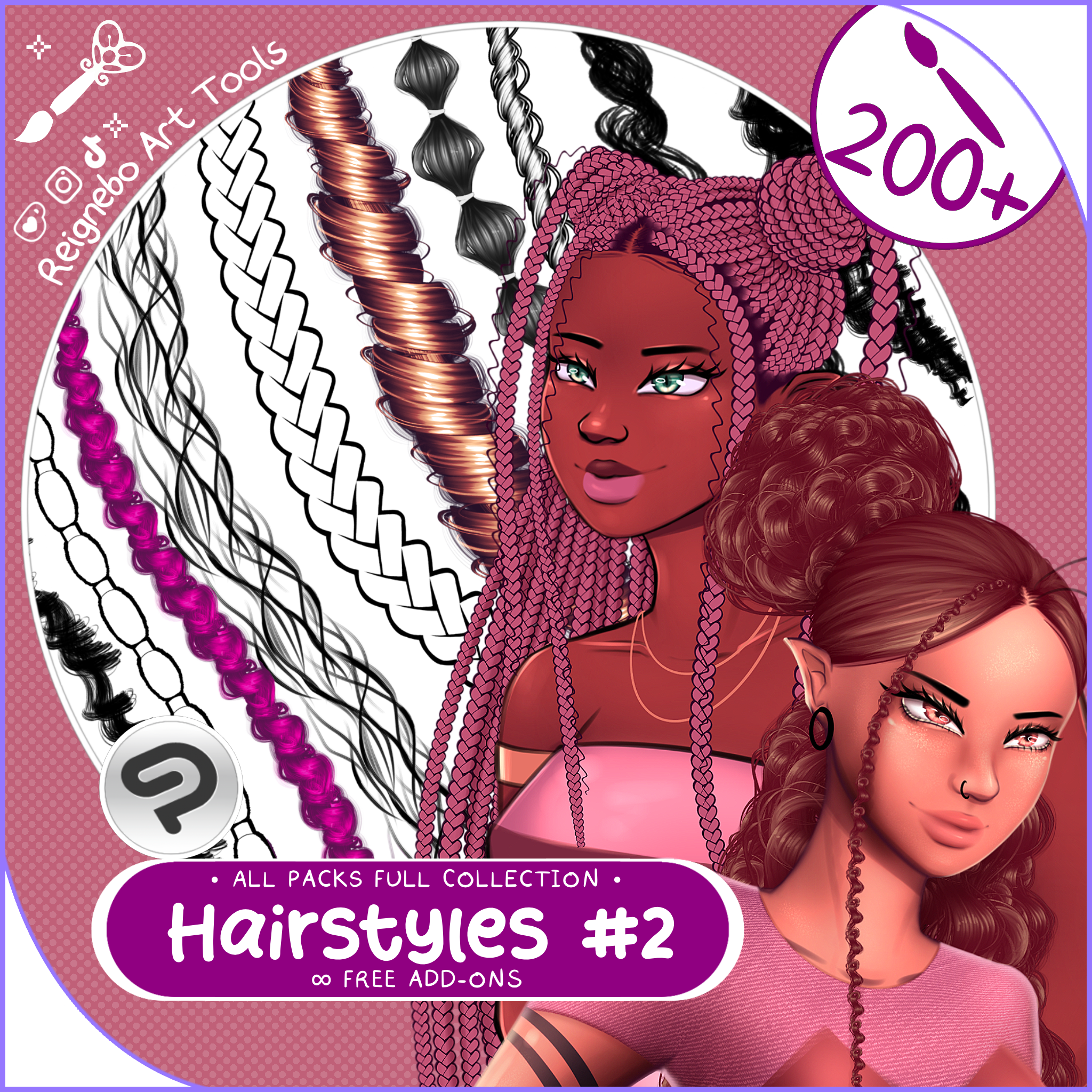 Premium Hair Brushes, Braids, Curls, Locs & Coils and More • Clip Studio Paint