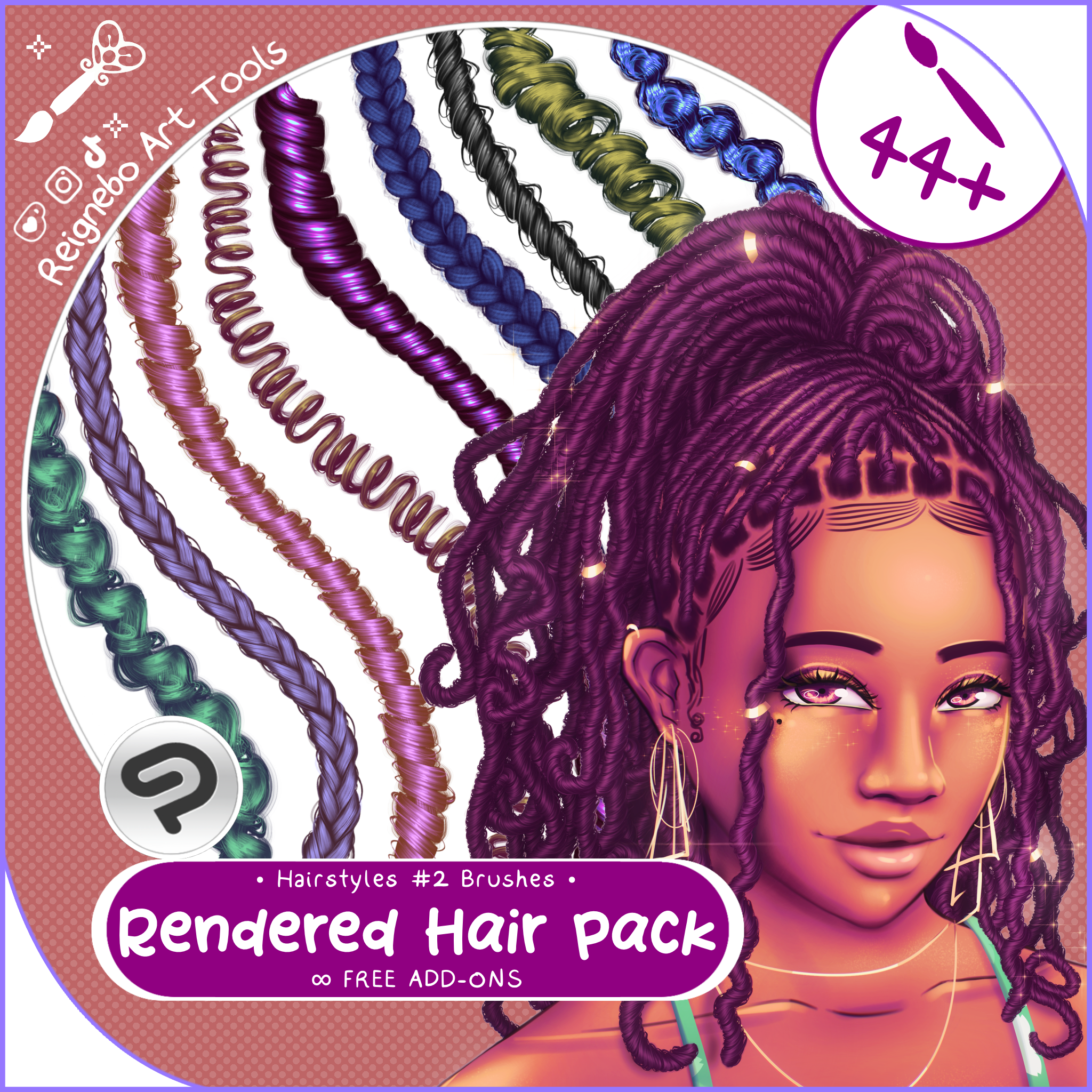 Rendered Hair Brushes, Braids, Curls, Locs & Coils • Clip Studio Paint