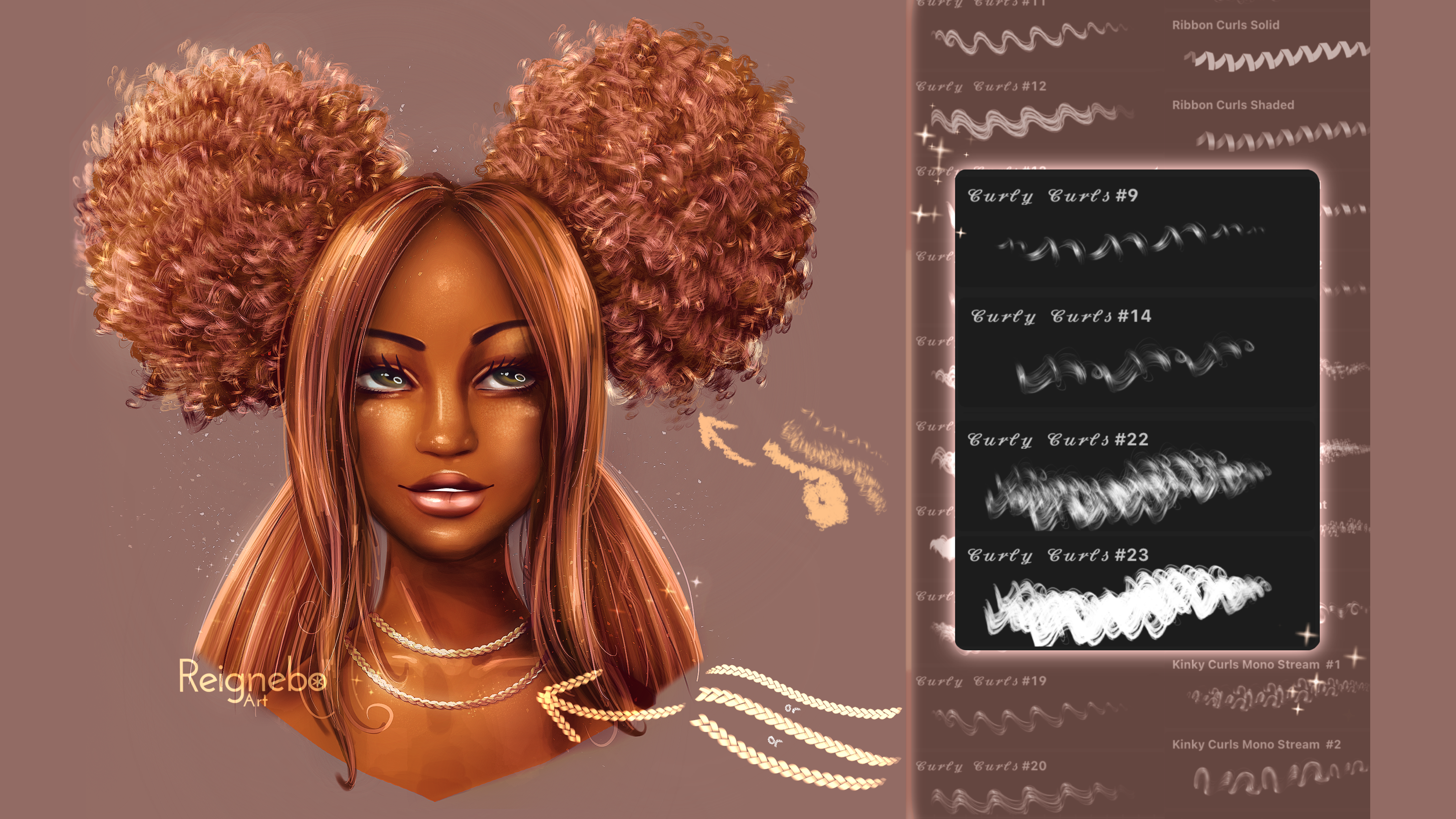 Premium Hair Brushes, Braids, Curls, Locs & Coils and More! • Procreate
