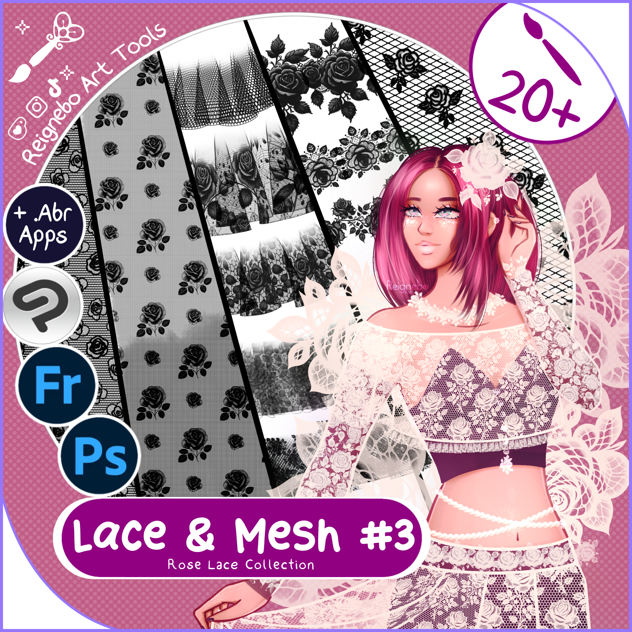 Lace & Mesh Brushes #3  ၴႅၴ ⁠Photoshop, +