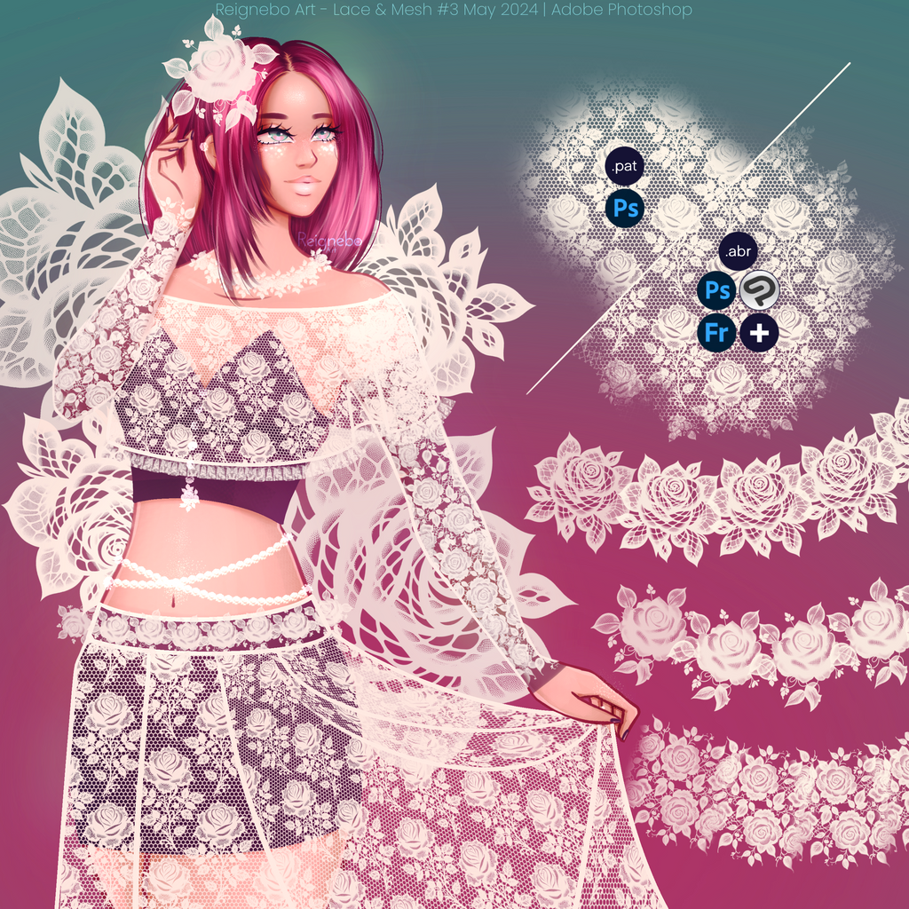 Lace & Mesh Brushes #3  ၴႅၴ ⁠Photoshop, +