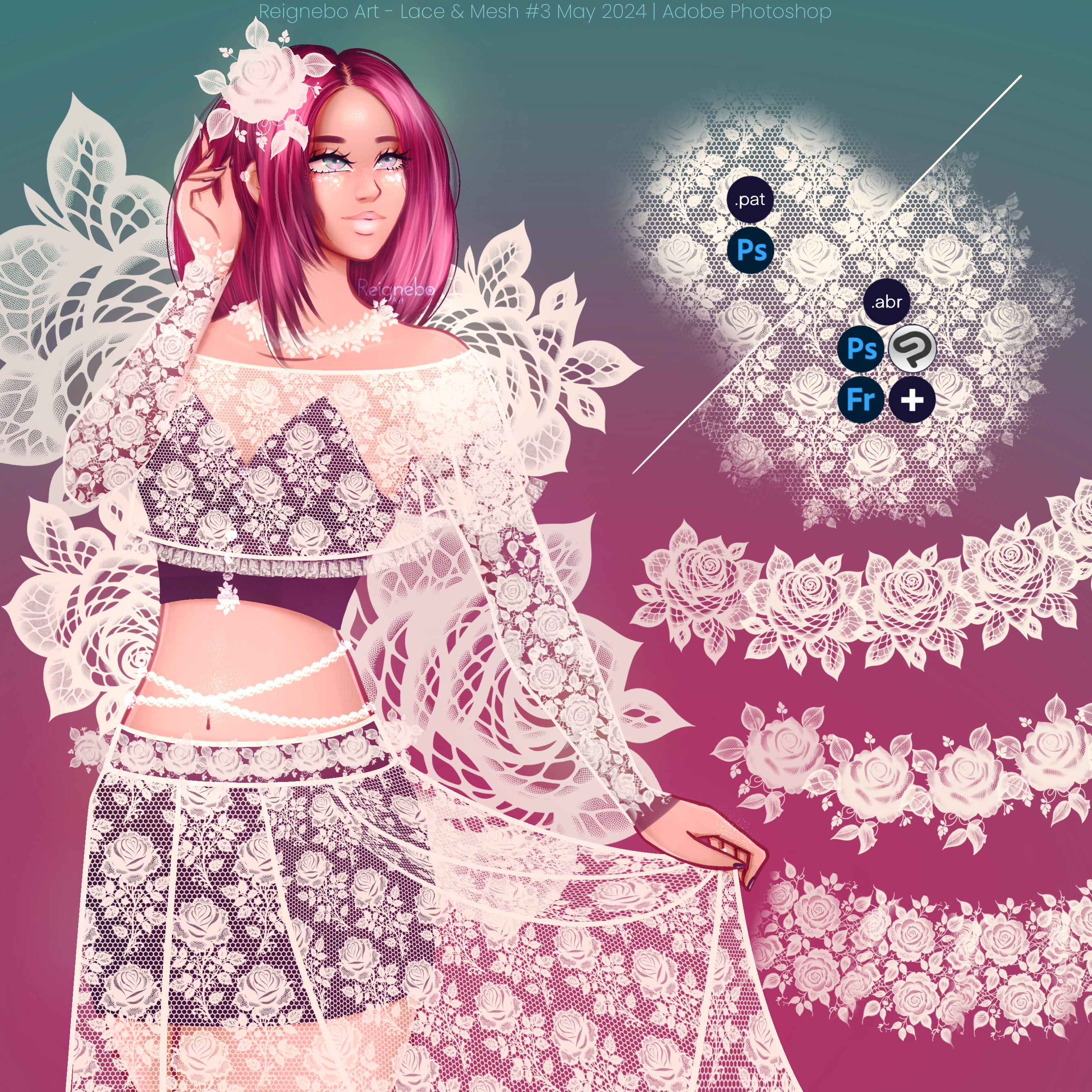 Lace & Mesh Brushes #3  ၴႅၴ ⁠Photoshop, +