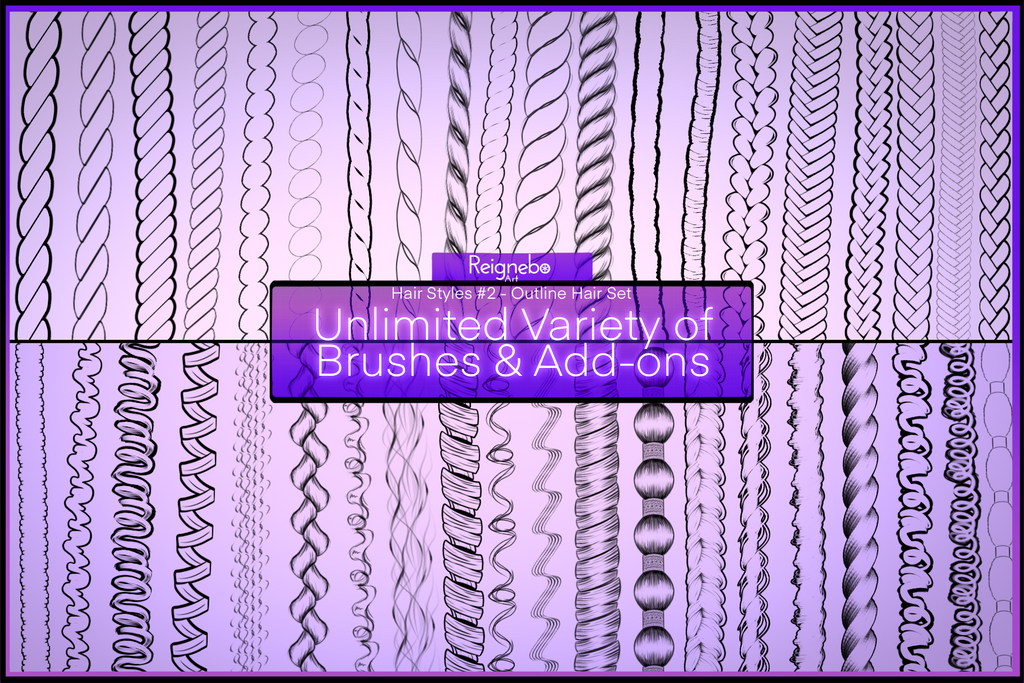 Toon Outline Hair Brushes, Braids, Curls, Locs & Coils • Photoshop, +
