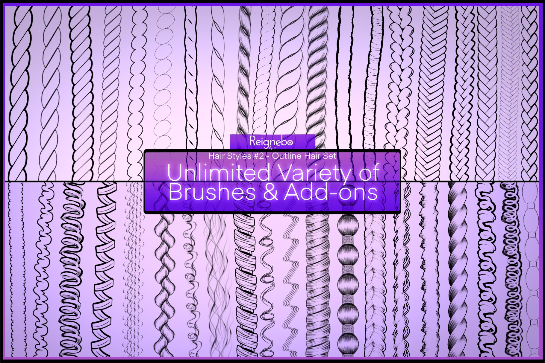 Toon Outline Hair Brushes, Braids, Curls, Locs & Coils • Photoshop, +