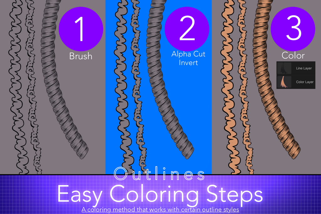 Toon Outline Hair Brushes, Braids, Curls, Locs & Coils • Photoshop, +