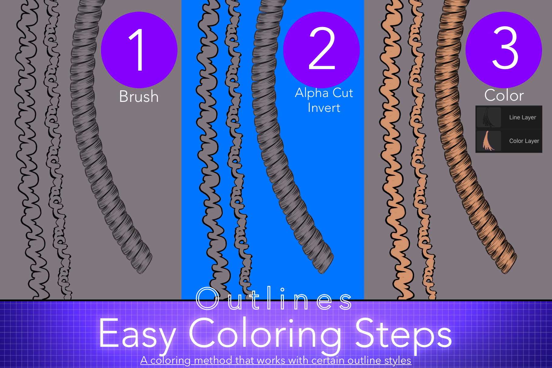 Toon Outline Hair Brushes, Braids, Curls, Locs & Coils • Photoshop, +