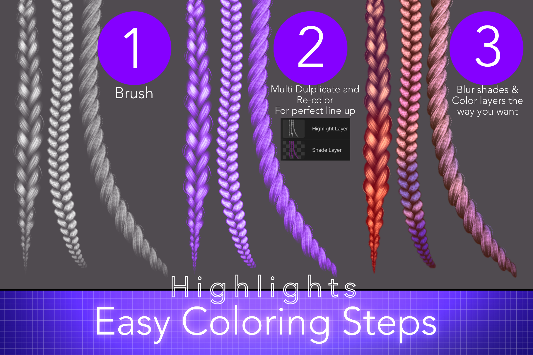 Highlight Hair Brushes, Braids, Curls, Locs & Coils • Photoshop, +