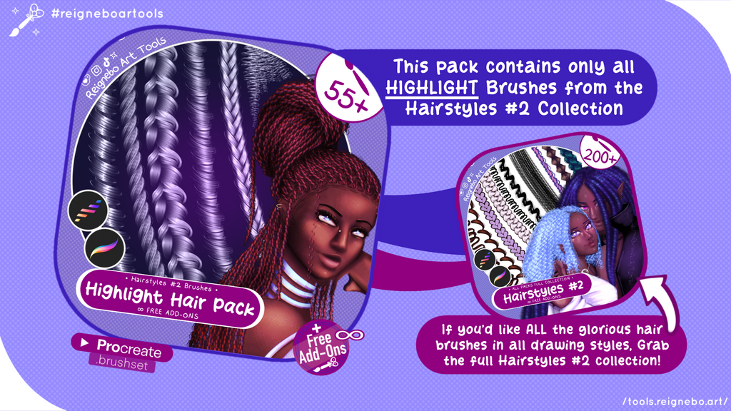 Highlight Hair Brushes, Braids, Curls, Locs & Coils • Procreate