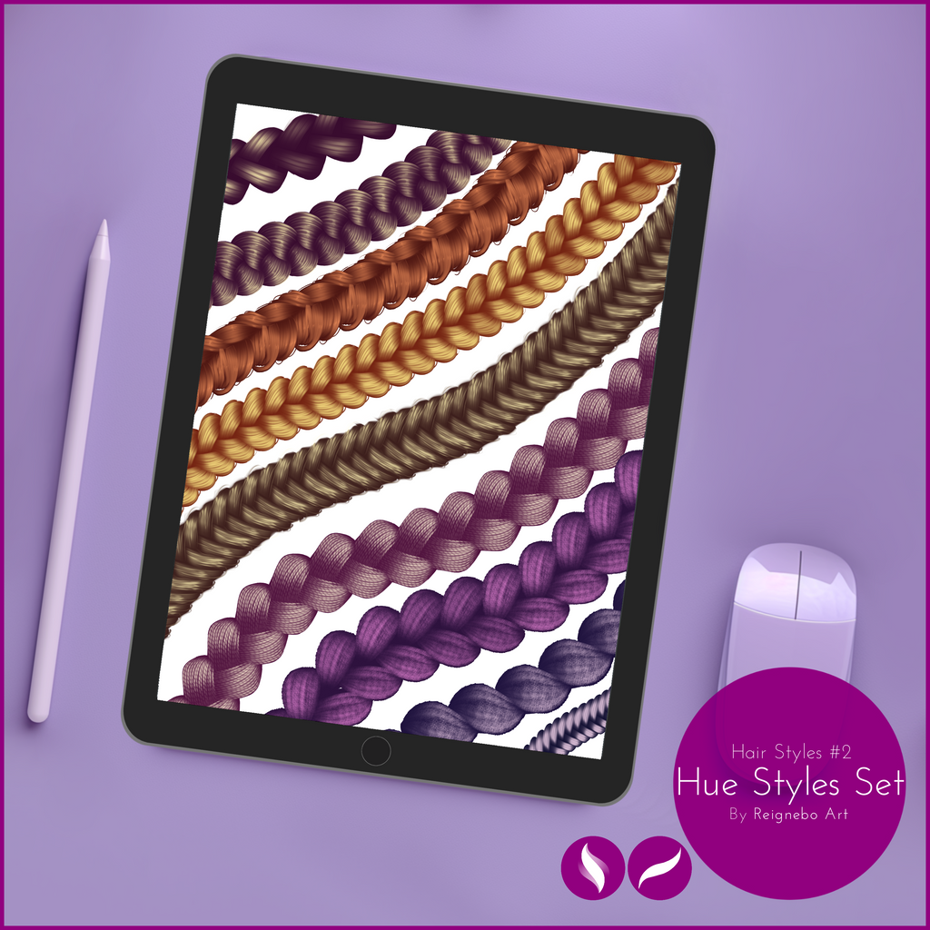 Rendered Hair Brushes, Braids, Curls, Locs & Coils • Procreate
