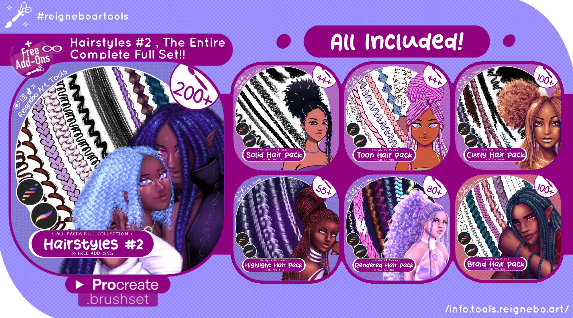 Premium Hair Brushes, Braids, Curls, Locs & Coils and More! • Procreate