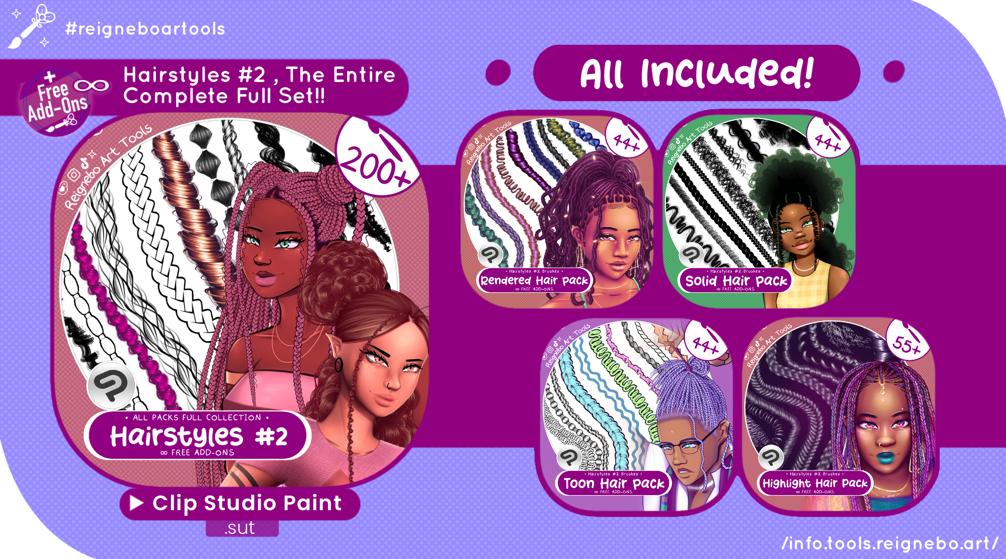 Premium Hair Brushes, Braids, Curls, Locs & Coils and More • Clip Studio Paint