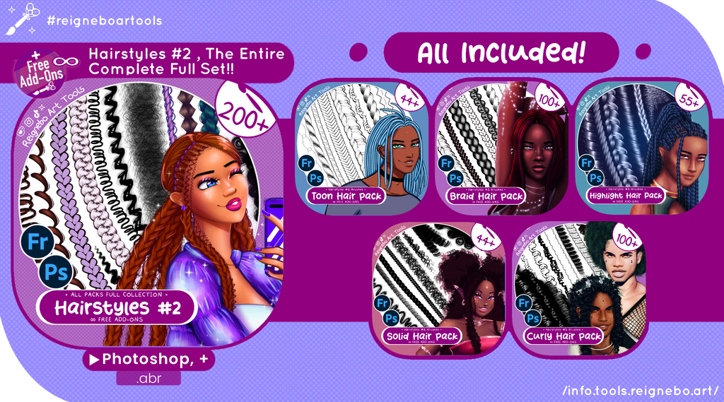 Premium Hair Brushes, Braids, Curls, Locs & Coils and More • Photoshop, +