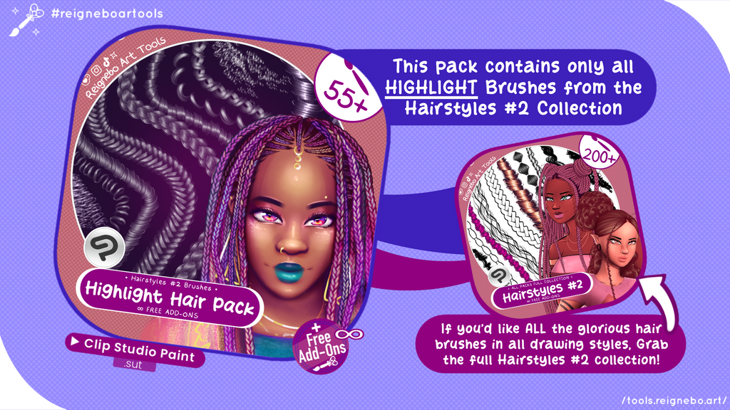 Highlight Hair Brushes, Braids, Curls, Locs & Coils • Clip Studio Paint