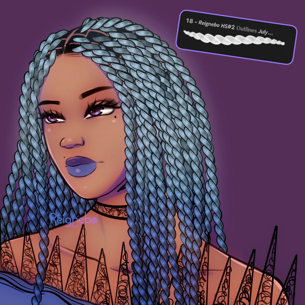Toon Outline Hair Brushes, Braids, Curls, Locs & Coils • Clip Studio Paint