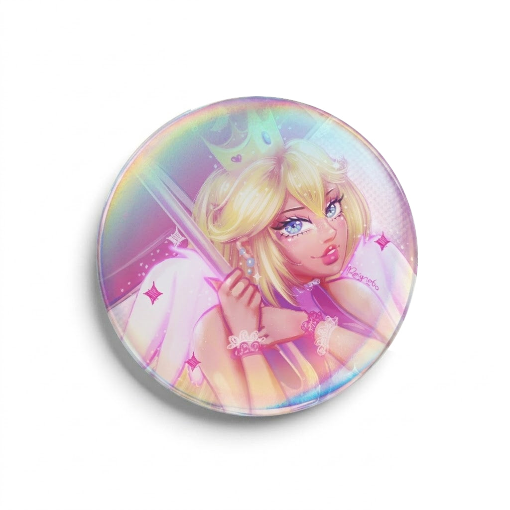 Fan Art: Angelic Peach Holographic Badge Pin