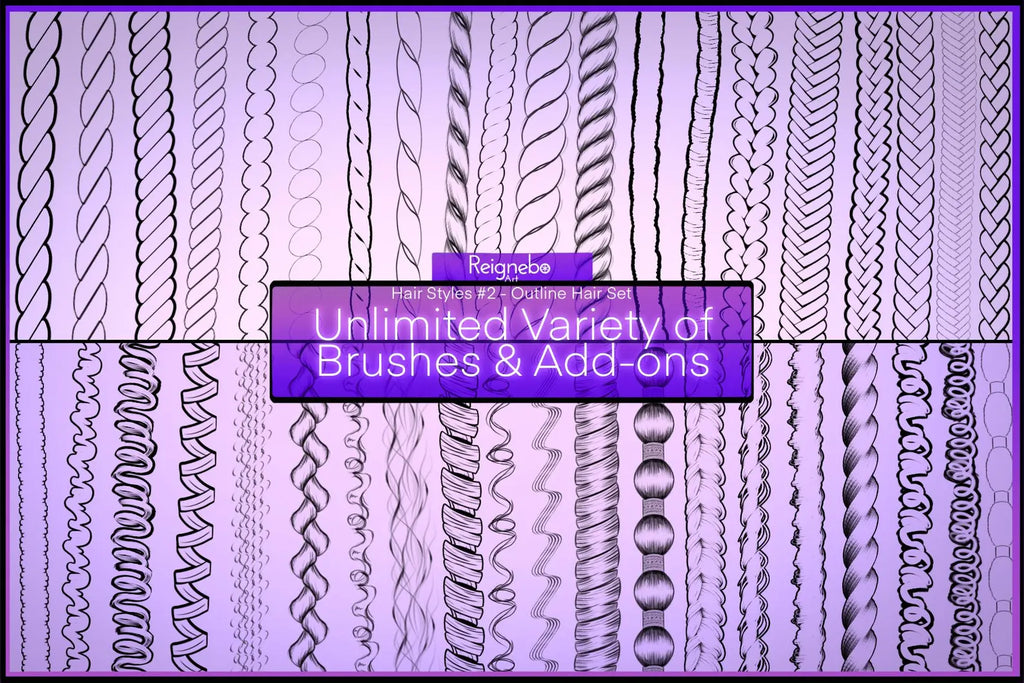 Toon Outline Hair Brushes, Braids, Curls, Locs & Coils • Procreate
