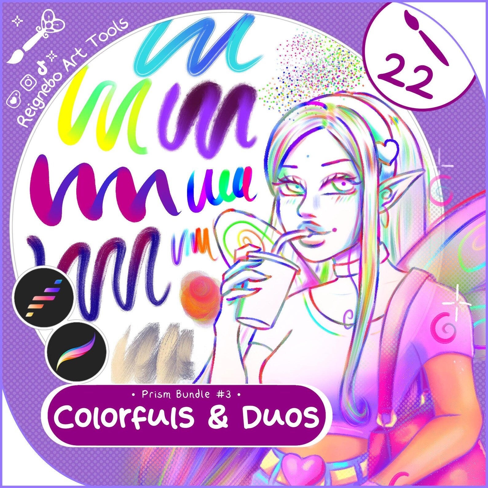 Colorful Inking, Painting & Sketching Duo Color Brushes! • Procreate