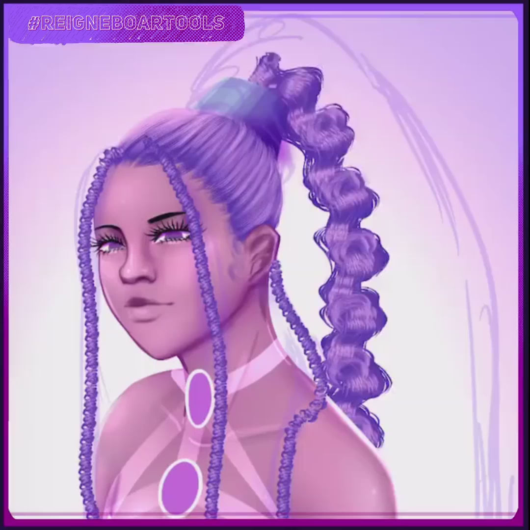 Rendered Hair Brushes, Braids, Curls, Locs & Coils • Procreate